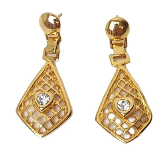 Gold Cage Clear Crystal Cut Out Post Earrings - Picture 1 of 2